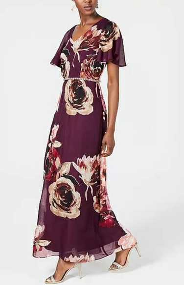 SL Fashions Embellished Floral-Print Gown Purple - Picture 2 of 4